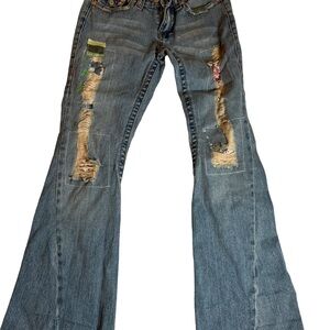True Religion Blue Distressed Wide Leg Jeans